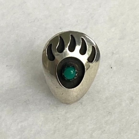 Other - Sterling Silver 925 Bear Paw Shadow box Turquoise Tie Tack Pin 0.63" X 0.50”